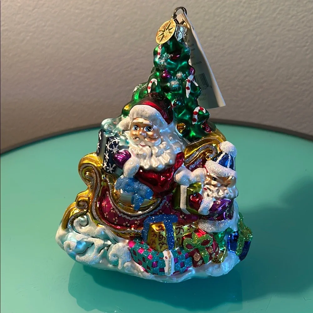 Christopher Radko Santa Sleigh Ornament - Red, Green, Gold